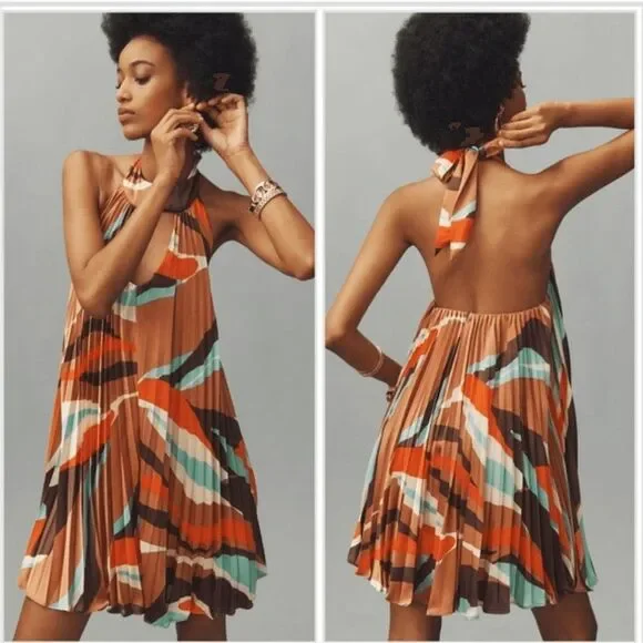 Anthropologie Hutch Halter Pleated Swing Mini Dress Size Medium - Picture 2 of 3